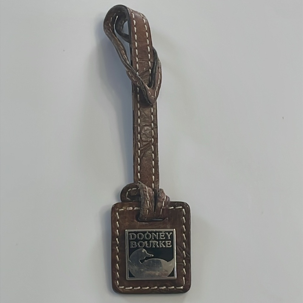 Dooney & Bourke Leather Hang Tag Charm Fob Silver Black